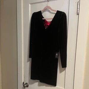 Y2K Black Velvet Dress Open Back Pink Back Tie NWT M
